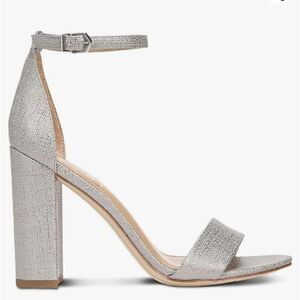 Sam Edelman "Yaro" dark silver Jute fabric 4" block heel size 11 NWT
